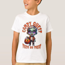 キュートなハロウィーンゾンビキッドキャンディクエストTシャツ Tシャツ