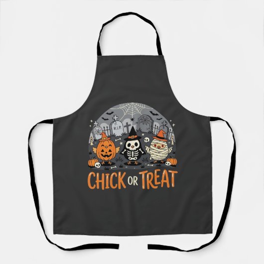キュートなハロウィーン墓地デザイン Chick or Treat_1 エプロン (正面)