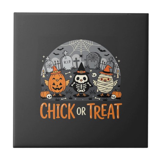 キュートなハロウィーン墓地デザイン Chick or Treat_1 タイル (正面)