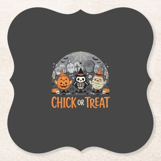 キュートなハロウィーン墓地デザイン Chick or Treat_1 ペーパーコースター (正面)