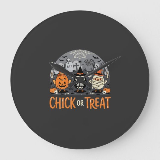 キュートなハロウィーン墓地デザイン Chick or Treat_1 ラージ壁時計 (正面)