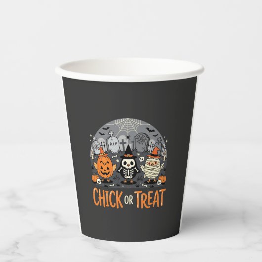 キュートなハロウィーン墓地デザイン Chick or Treat_1 紙コップ (正面)