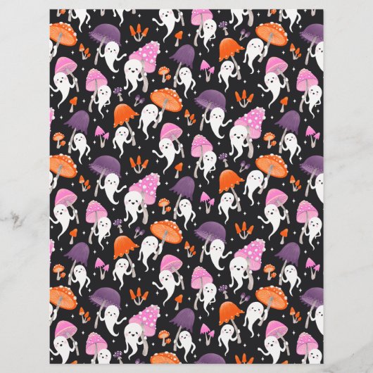 キュートなハロウィーン幽霊とキノコのスクラップブック紙 (正面)