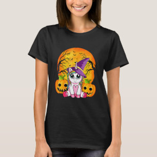 キュートなハロウィーン 少女 女性 魔法使い ユニコーン ハロウィン Tシャツ