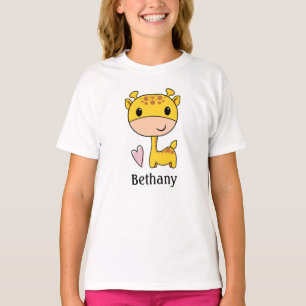 キュートなハートのキリン ペアソナライズド Tシャツ