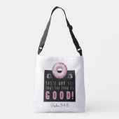 キュートなバイブル聖句詩篇34:8とピンクドーナツ クロスボディバッグ (裏面)