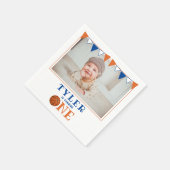 キュートなバスケットボール1st誕生日フォトバースデーパーティー スタンダードカクテルナプキン (角)