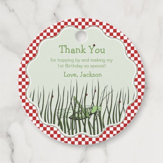 キュートなバッタ誕生日パーティーサークルありがとう フェイバータグ (正面)