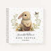 キュートなバニーと蝶の赤ちゃんシャワーゲストブック ノートブック (正面)