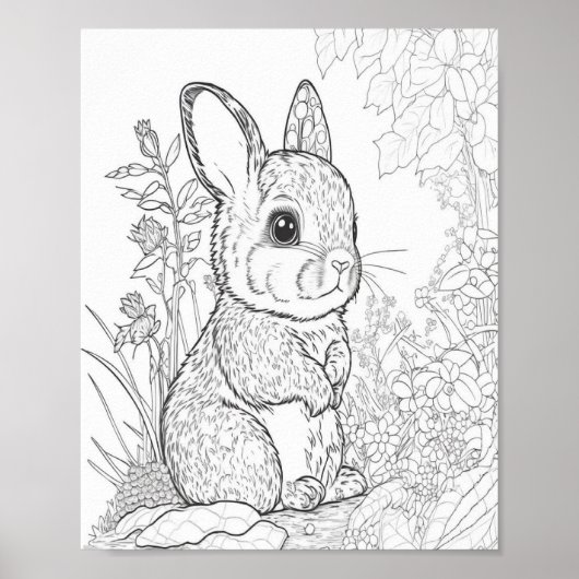 キュートなバニーのラインアートプロジェクトで色を子供へ付ける ポスター (正面)