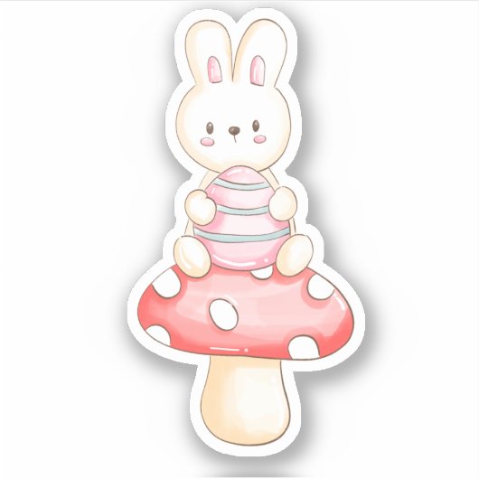 キュートなバニーイースターエッグマッシュルームビニールシール シール (正面)