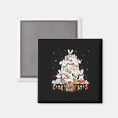 キュートなバニークリスマスツリーホワイトウサギ囲み マグネット (正面/裏面)