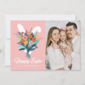 キュートなバニーブーケのイースターフォト シーズンカード (正面)