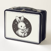 キュートなバニーラビットとピザスライス日本のかわいい メタルランチボックス (正面)