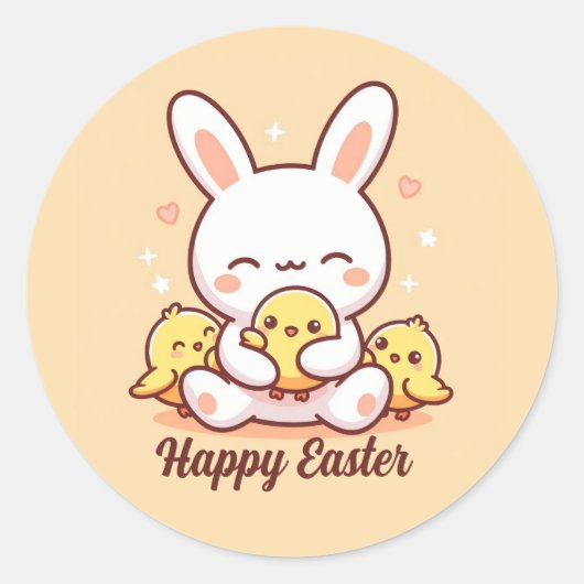 キュートなバニー・イースター・ステッカー！ハッピーイースターシール ラウンドシール (正面)