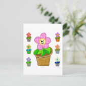 キュートなバラのポピー鉢植えフラワーズ ポストカード (スタンド正面)