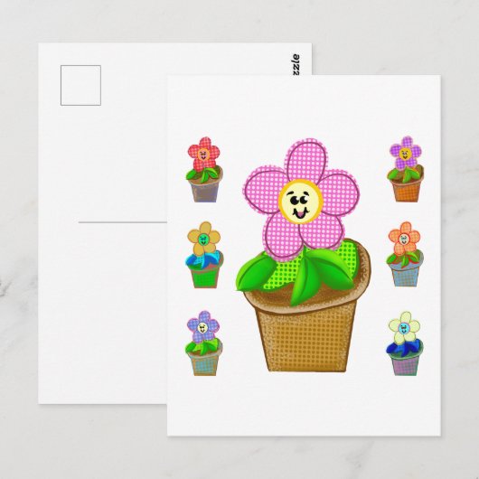 キュートなバラのポピー鉢植えフラワーズ ポストカード (正面/裏面)