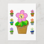 キュートなバラのポピー鉢植えフラワーズ ポストカード (正面)