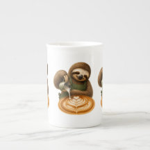 キュートなバリスタのナマケモノがラテアートを注ぐ コーヒー好き 