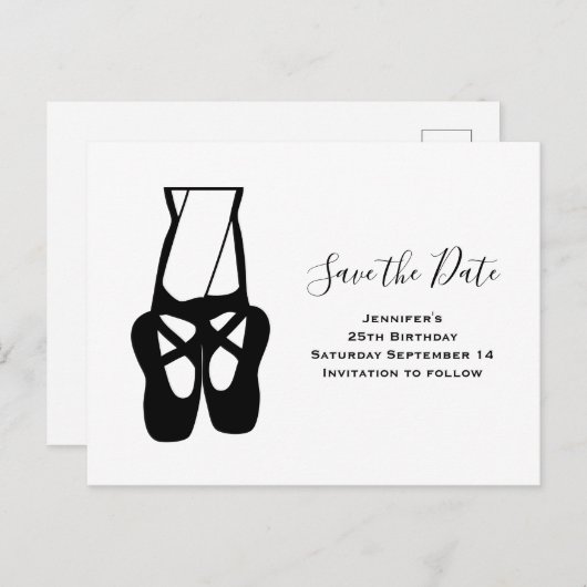 キュートなバレエダンサーの足&スリッパのデートを救う インビテーションポストカード (正面/裏面)