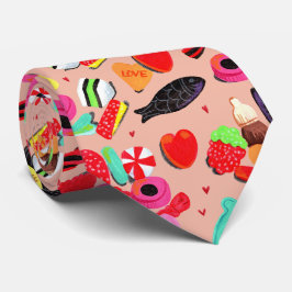キュートなバレンタインあなたはとても甘いピンクのキャンディ&ハート ネクタイ