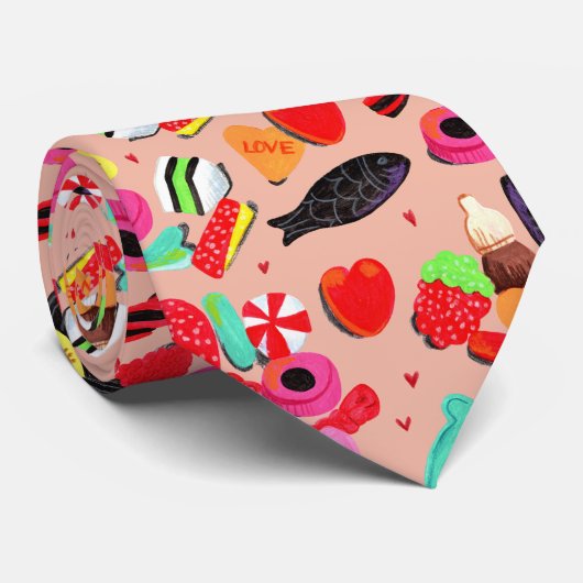 キュートなバレンタインあなたはとても甘いピンクのキャンディ&ハート ネクタイ (ロール)