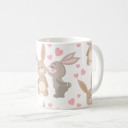 キュートなバレンタインのエナメルブニー コーヒーマグカップ (正面右)