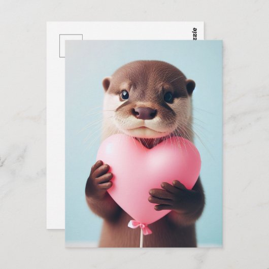 キュートなバレンタインデートピンクのハートバルーン ポストカード (正面/裏面)