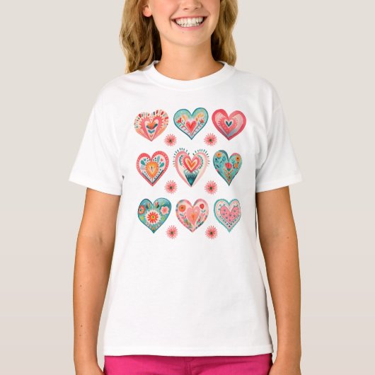 キュートなバレンタイン ハート ガール Tシャツ (正面)