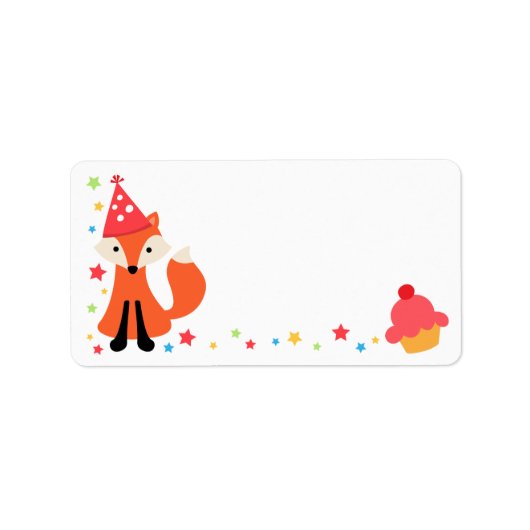 キュートなバースデーフォックス、カップケーキとスター空白のズ ラベル (正面)