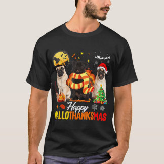 キュートなパグ ハッピー ハロウィンサンクスギビング ハロウィン 感謝祭 Tシャツ