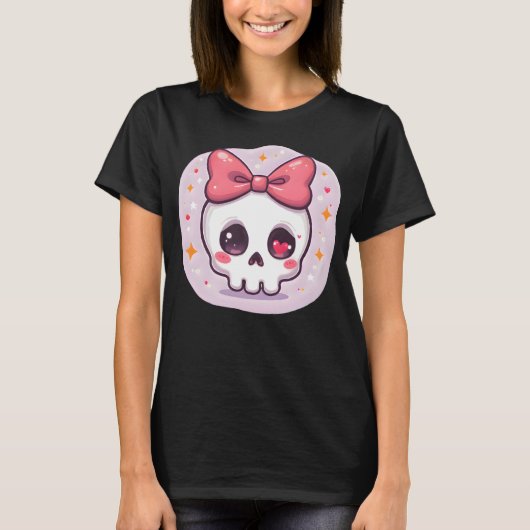 キュートなパステルゴススカル+リボン Tシャツ (正面)