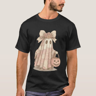キュートなパステルゴーストのコケットボウカボチャバケツ Tシャツ