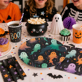 キュートなパステルゴースト ハロウィン 幻想的なホラー ペーパープレート