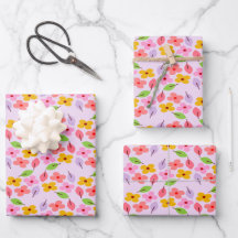 キュートなパステルフラワーパターン ソフトピンク ガーリー