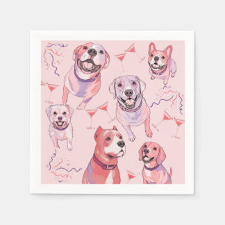 キュートなパステルポップアートの犬の種類のコックテール用ナプキン スタンダードカクテルナプキン