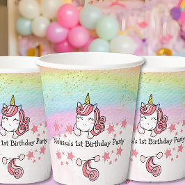 キュートなパステルユニコーンとレインボーの誕生日パーティー 紙コップ