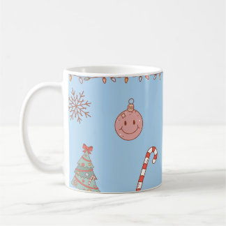 キュートなパステル調のレトロクリスマス ライトブルー コーヒーマグカップ