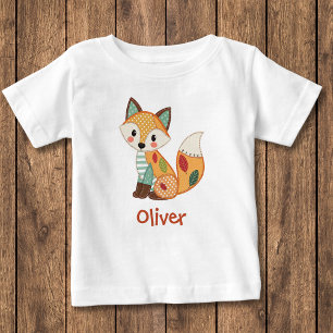 キュートなパッチワークの狐 ベビーTシャツ