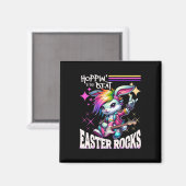 キュートなパンクロックウサギのイースターTシャツ マグネット (正面/裏面)