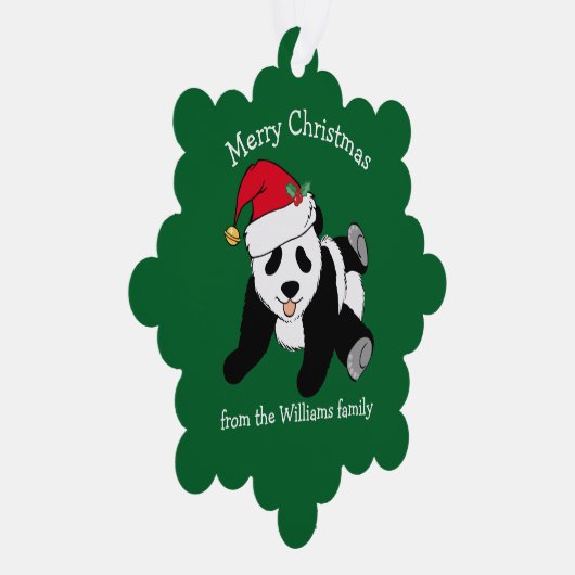 キュートなパンダ熊のクリスマスカスタムの緑から贈り物 オーナメントカード (右)