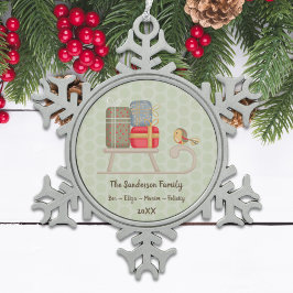 キュートなパーソナライズされた北欧クリスマススレッド スノーフレークピューターオーナメント
