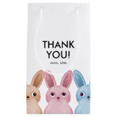 キュートなパーティーバニーとベビーギフトありがとう スモールペーパーバッグ (正面)