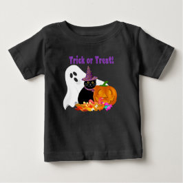 キュートなパープルのラメのハロウィンTシャツ Trick or Treat ベビーTシャツ