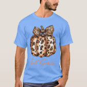 キュートなヒョウ柄のかぼちゃ 秋のレディースファッション Tシャツ (正面)