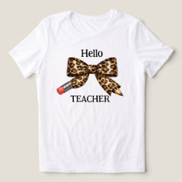 キュートなヒョウ柄の先生への挨拶鉛筆リボン トライブレンドTシャツ