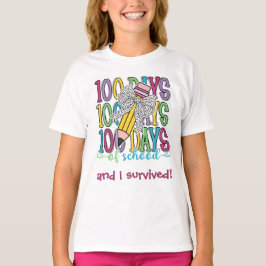 キュートなヒョウ柄鉛筆リボン 100日目の登校 Tシャツ