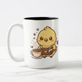 キュートなヒヨコのコーヒーバリスタのツートンハンドルマグカップ ツートーンマグカップ