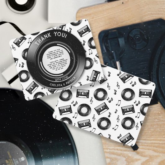 キュートなビニールレコードとカセットテープレトロ音楽 サンキューカード