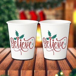 キュートな'ビリーブ' クリスマス 紙コップ